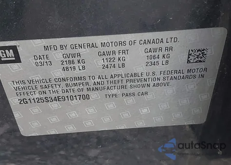 2014 Chevrolet Impala 2Lt from USA, damaged, VIN 2G1125S34E9101700